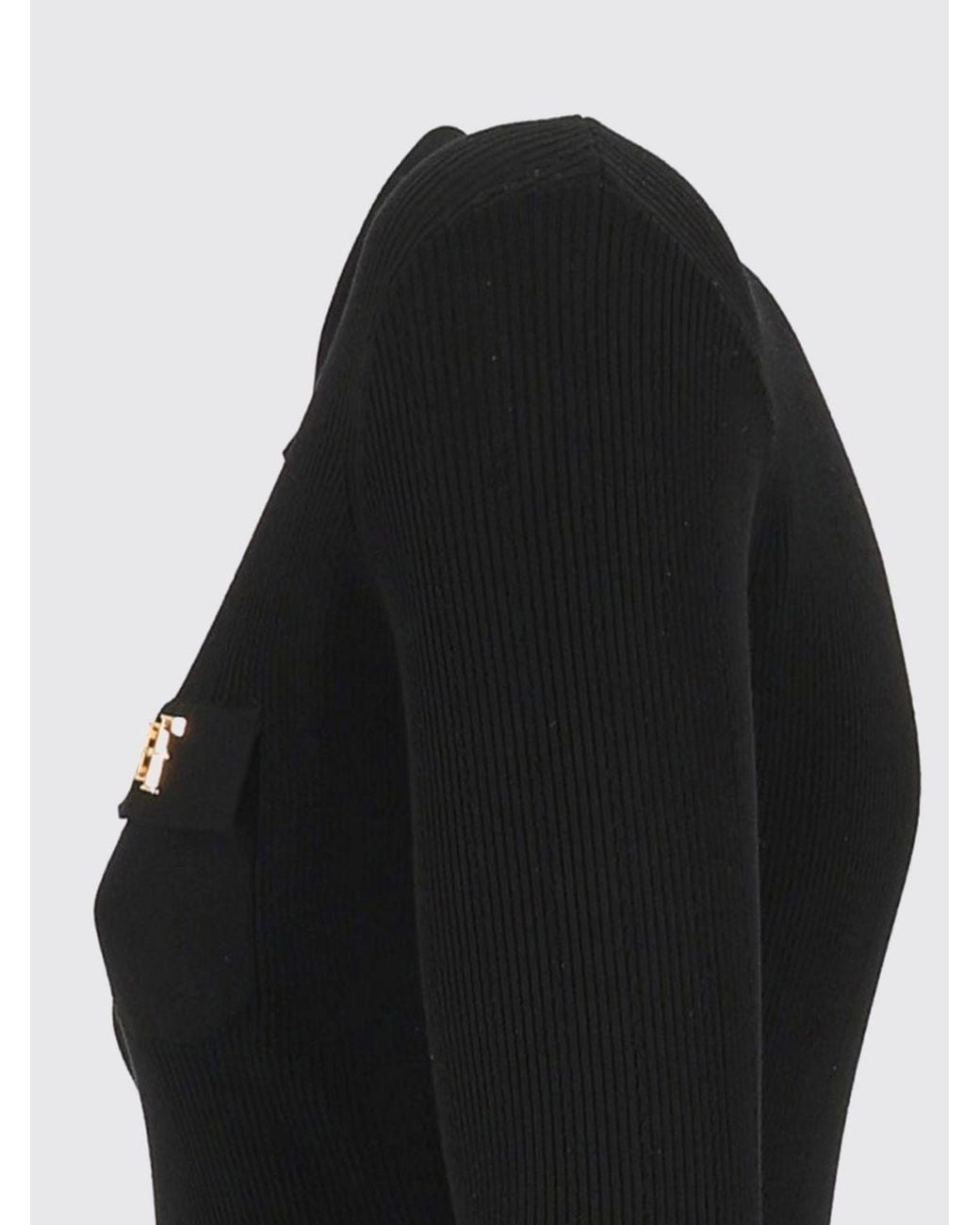 Elisabetta Franchi Black Slim Fit Long-Sleeved V-Neck Bodysuit With Ruffles