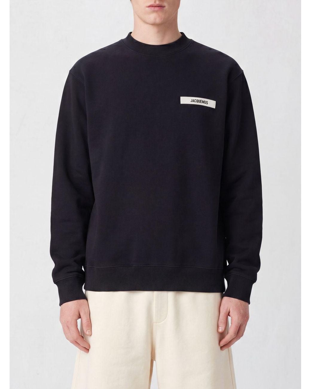 Jacquemus Blue Pure Cotton Crewneck Sweatshirt With Applied Contrast Logo for men