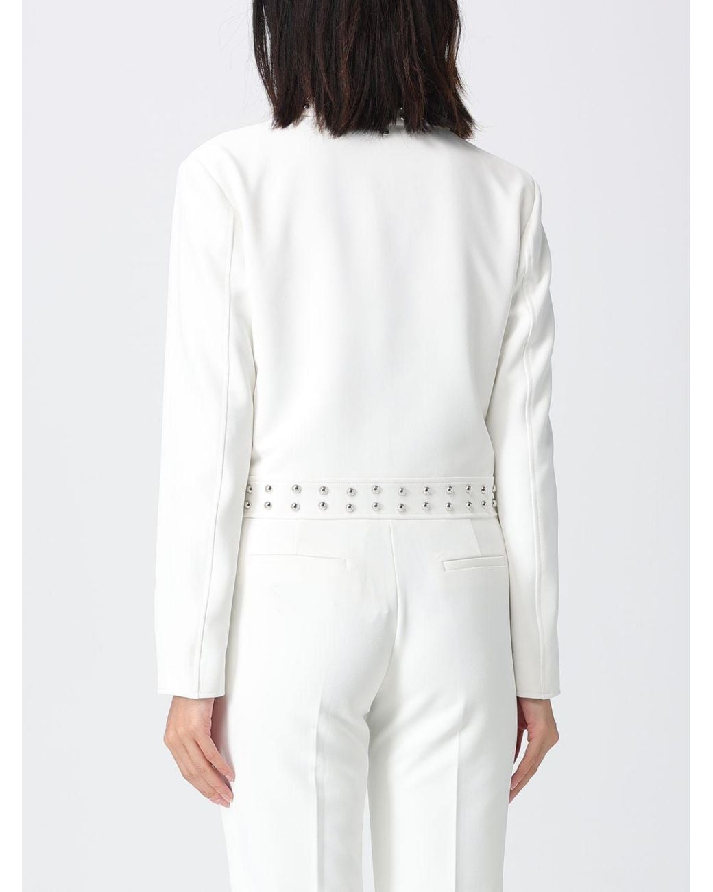 Liu Jo White Single-Breasted Cropped Jacket With Studs And Cutaway Collar