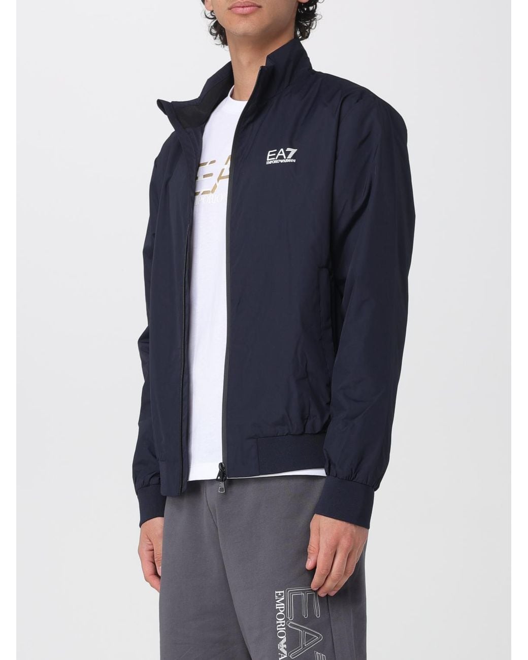 EA7 Blue Polyester Jacket With Logo for men