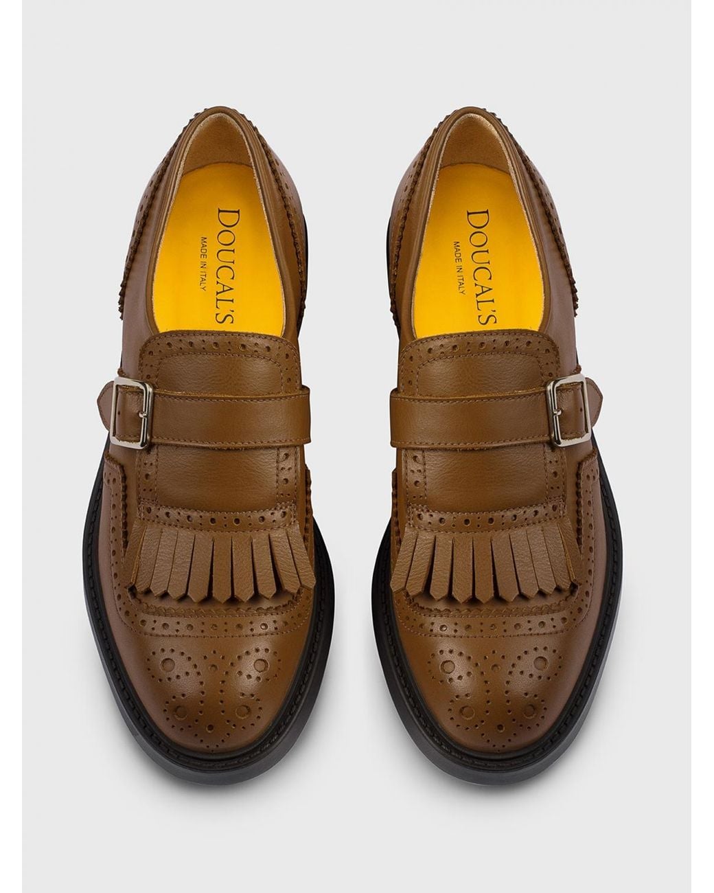 Doucal's Brown Leather Monk Strap With Brogue Detail