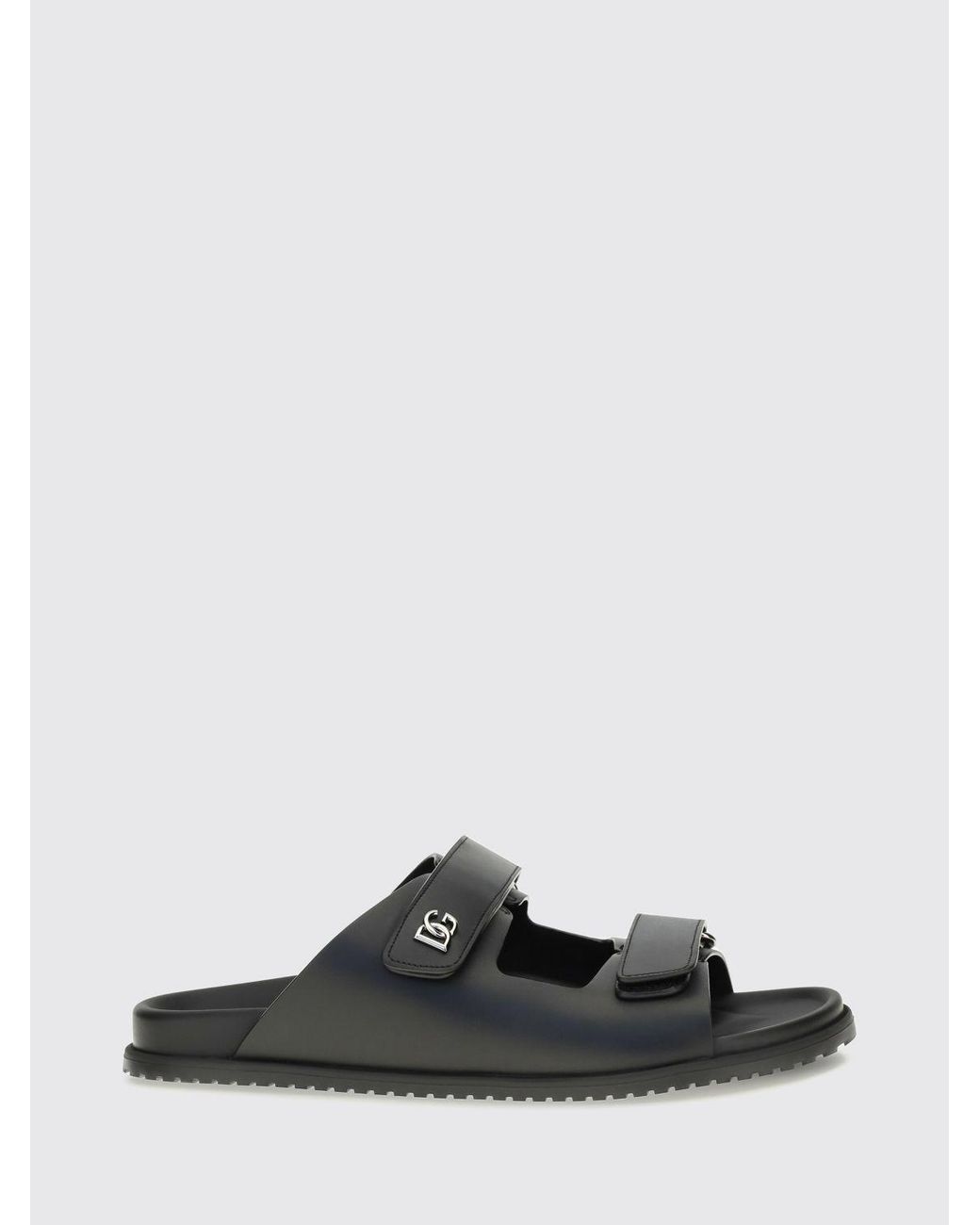 Dolce & Gabbana Black Dolce &Amp Gabbana Calfskin Leather Flat Sandals With Dg Monogram Logo for men