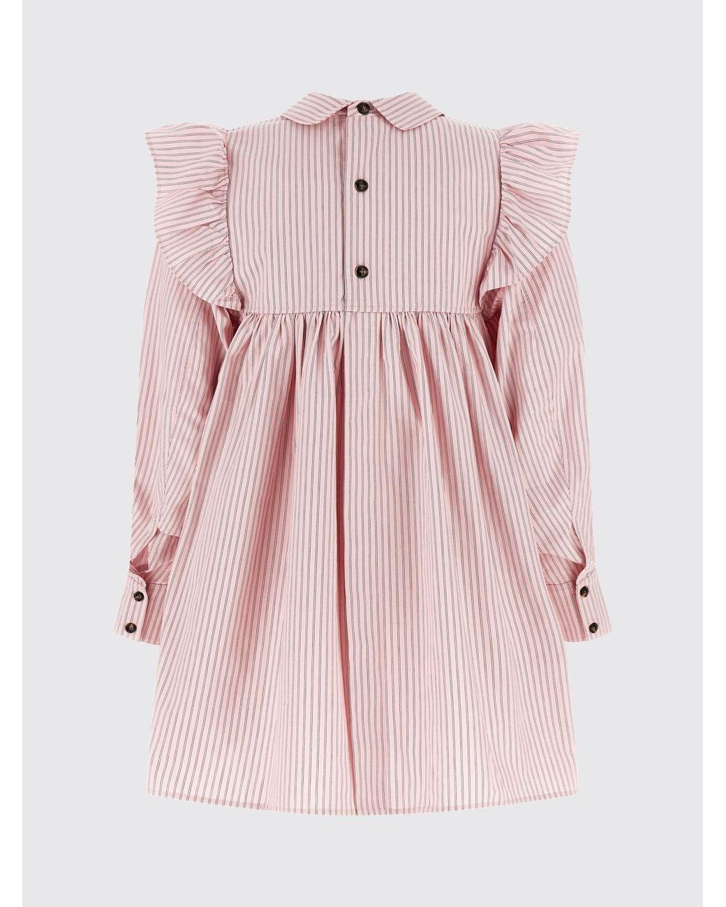 Ganni Pink Striped Organic Cotton Chemisier Dress