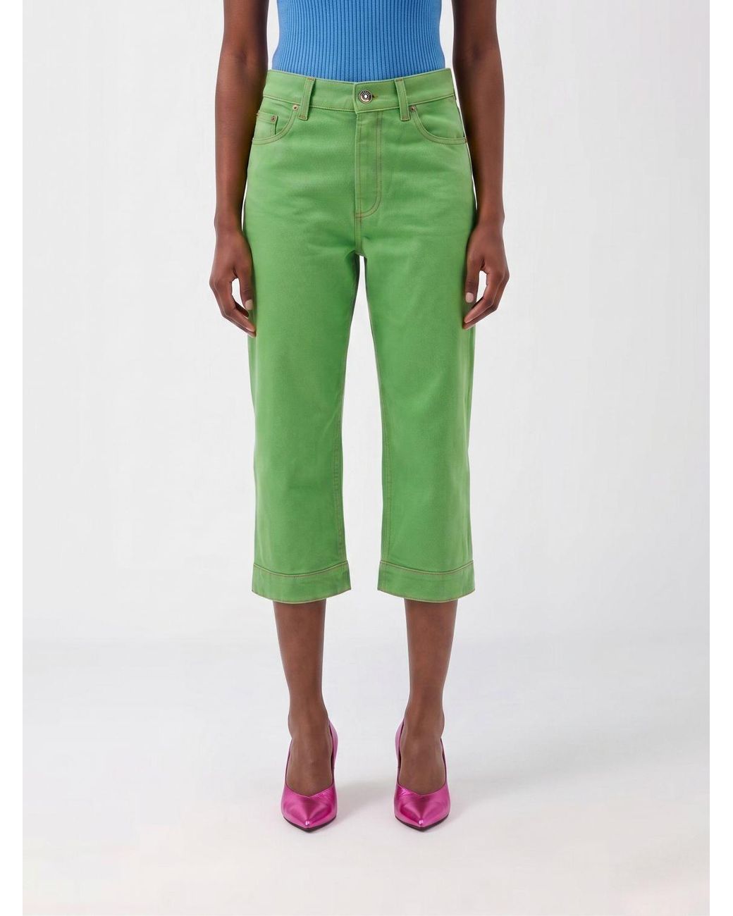 Versace Green Cropped Fit Denim Jeans