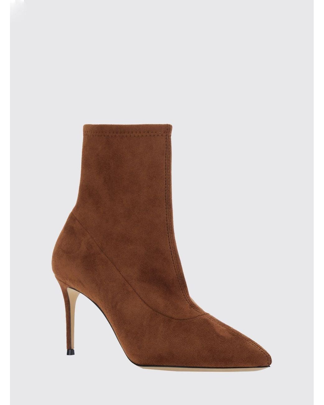 Casadei Brown Julia Stretch Fabric Ankle Boots With Stiletto Heel And Almond Toe