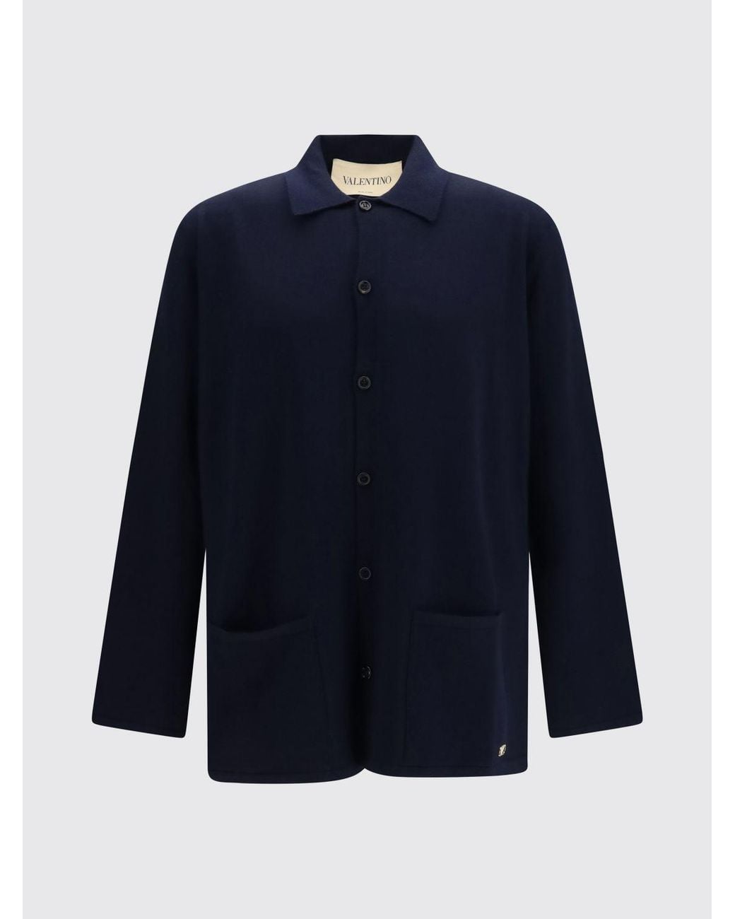 Valentino Blue Merino Wool Cardigan With Patch Pocket for men
