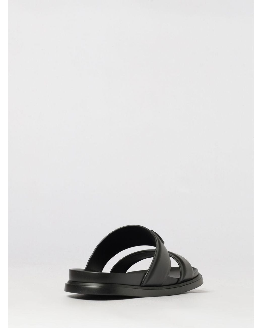 Ferragamo Black Embossed Gancini Logo Rubber Flat Sandals