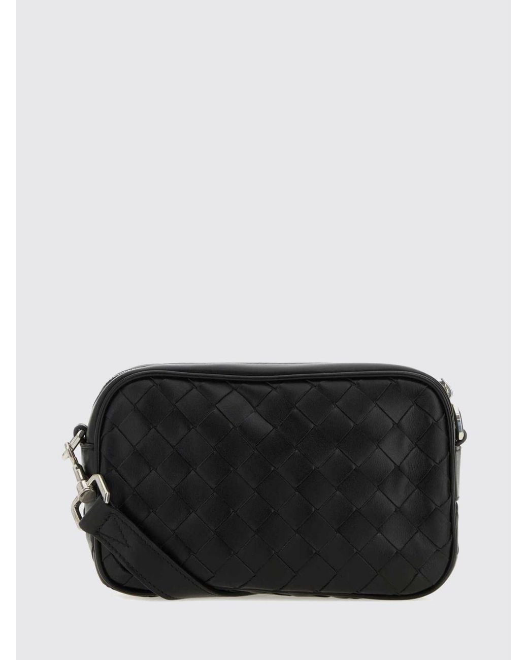 Bottega Veneta Black Woven Calfskin Leather Camera Bag With Zip Closure for men