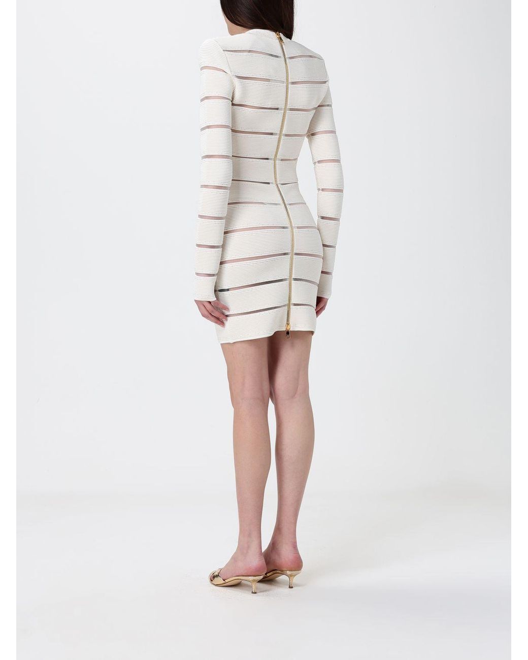 Balmain White Rhinestone Embellished Viscose Blend Mini Dress