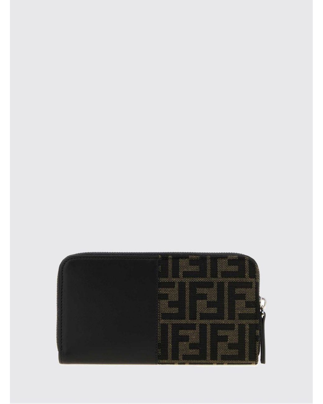 Fendi Black Ff Jacquard Fabric And Leather Continental Zip-Around Wallet for men
