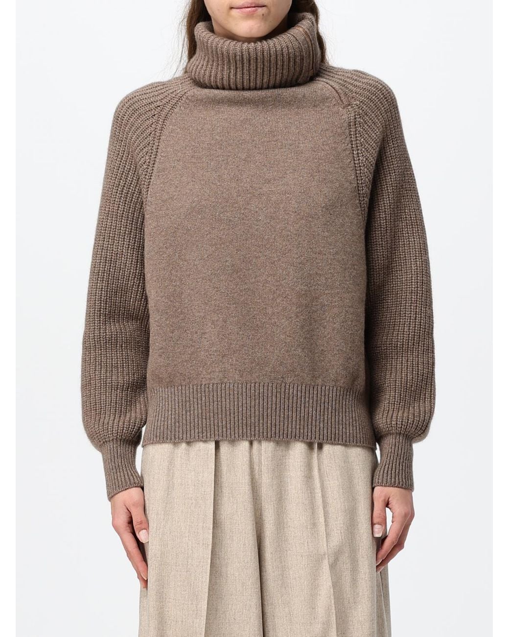 Agnona Brown Long-Sleeved Dropped-Shoulder Turtleneck Jumper