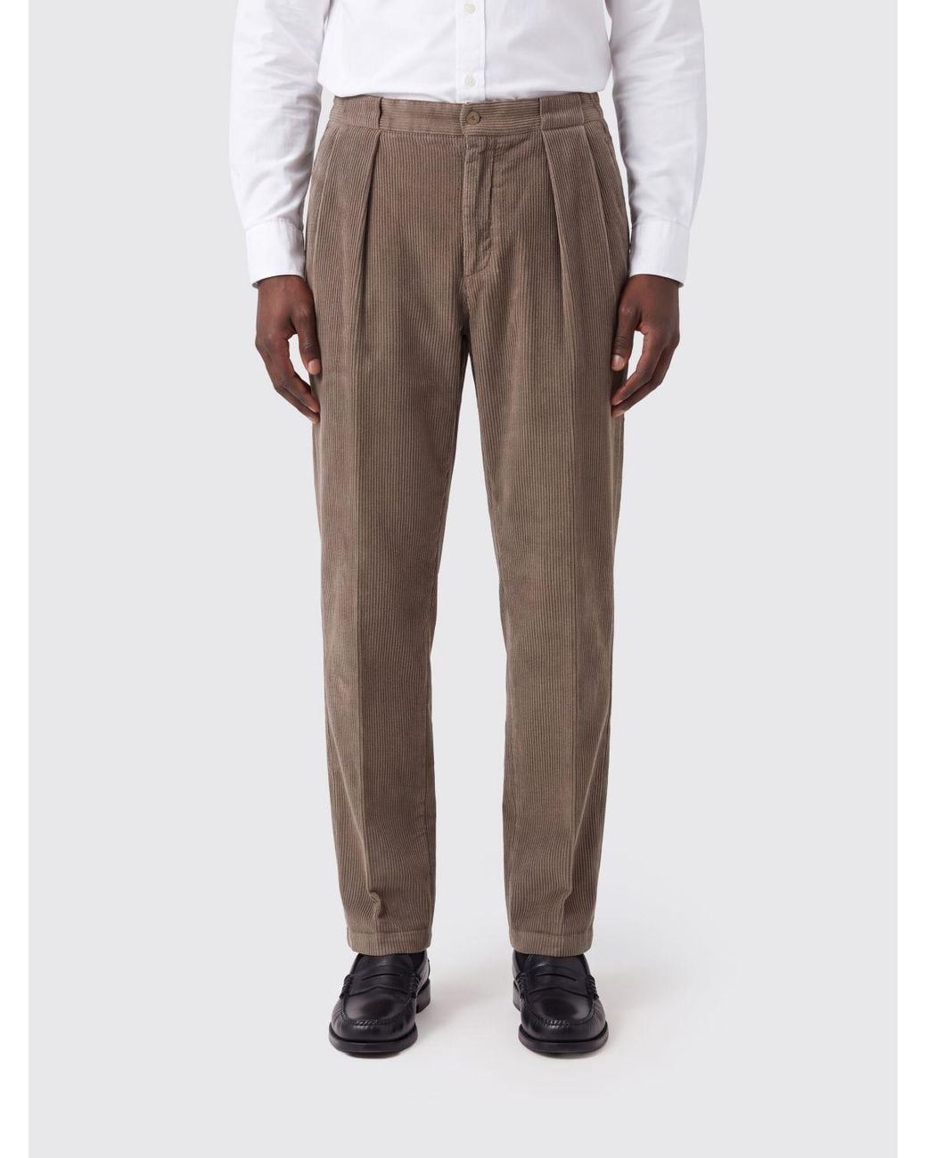 Briglia 1949 Gray Slim Fit Pleated Corduroy Chino Trousers for men