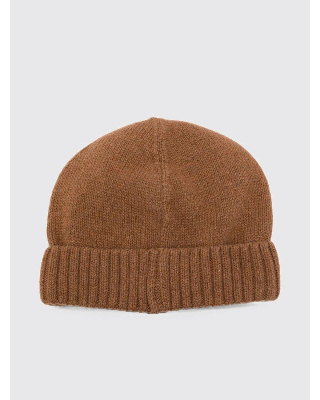 Borsalino Brown Cashmere Beanie Hat With Cuffed Brim And Logo Patch