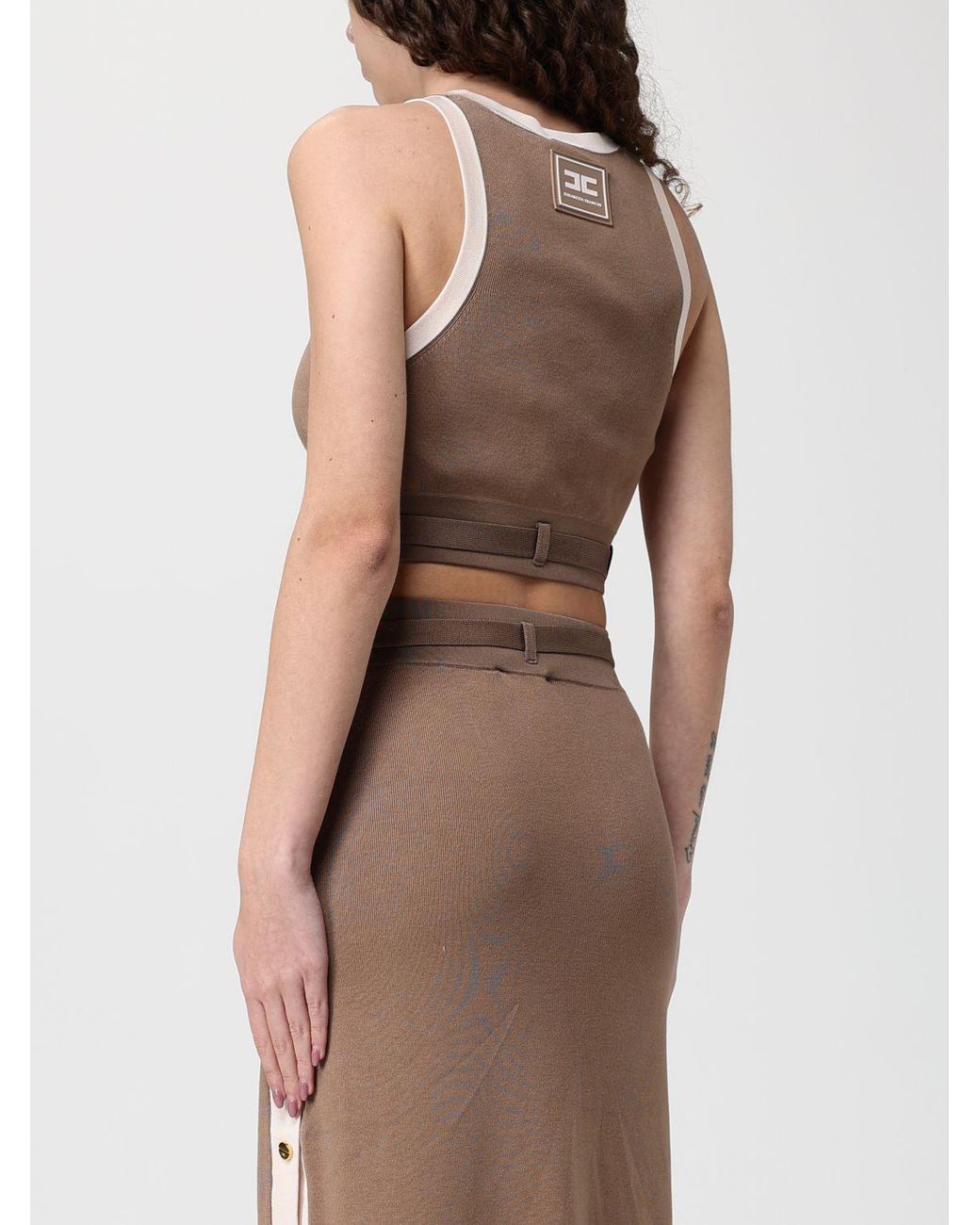Elisabetta Franchi Brown Viscose Crop Top With Zip