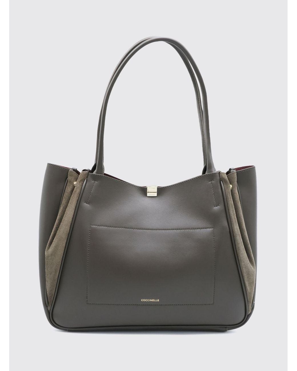 Coccinelle Gray Pansy Suede And Smooth Leather Shoulder Bag With Double Handle