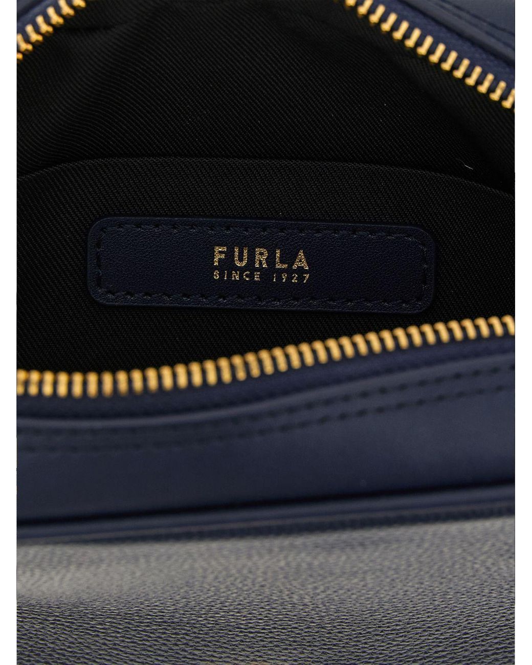 Furla Blue Poppy Mini Full-Grain Leather Handbag With Double Handle And Shoulder Strap