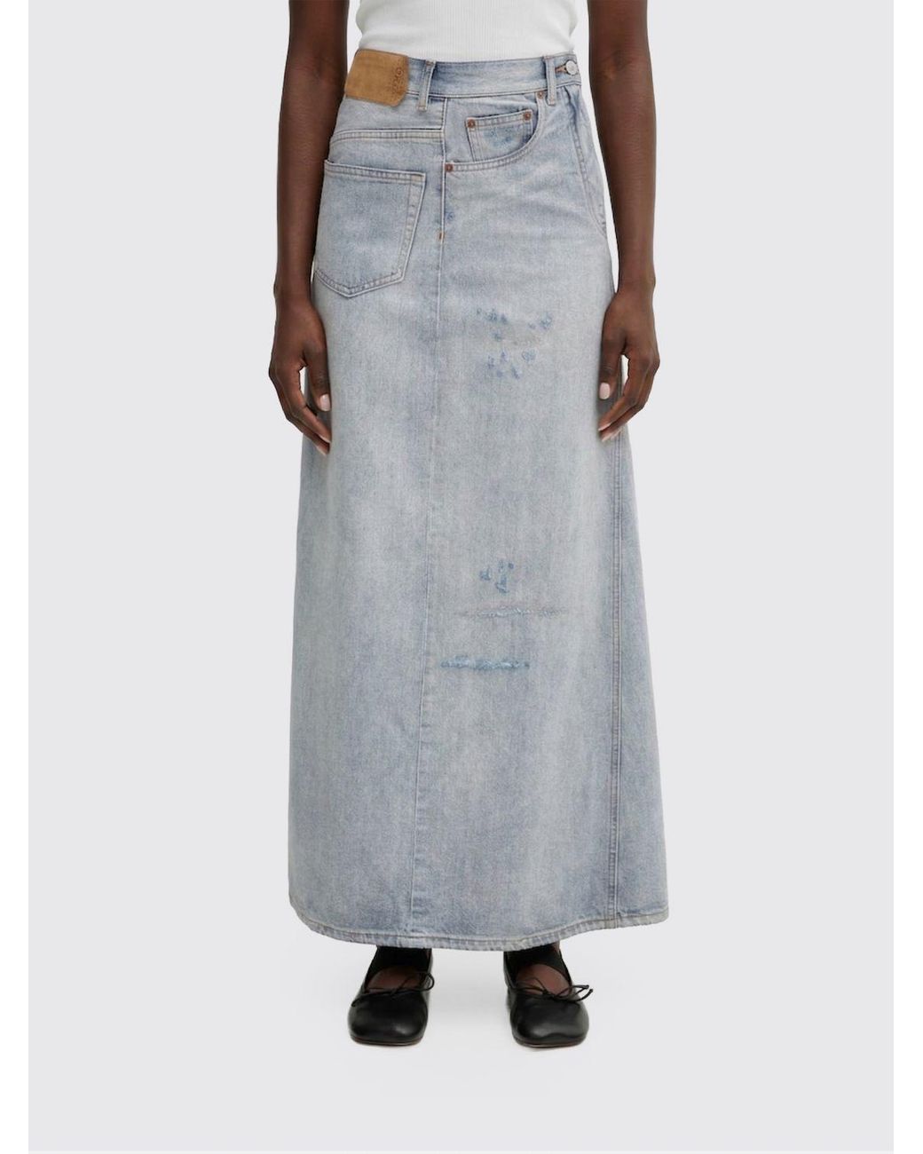 MM6 by Maison Margiela Gray Long Denim Skirt With Turned-Up Effect