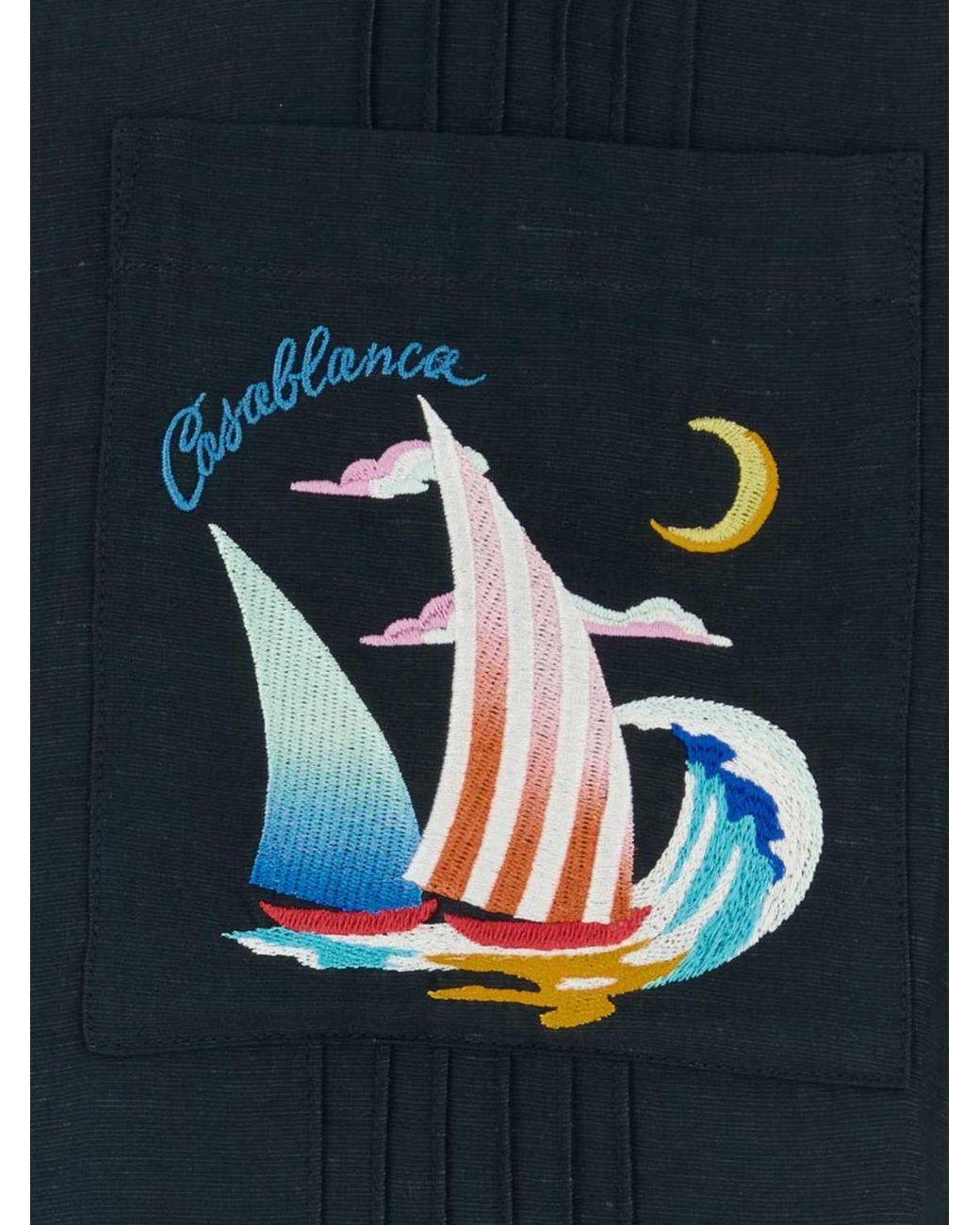 Casablanca Blue Short-Sleeve Embroidered Cotton Shirt With Dropped Shoulders for men