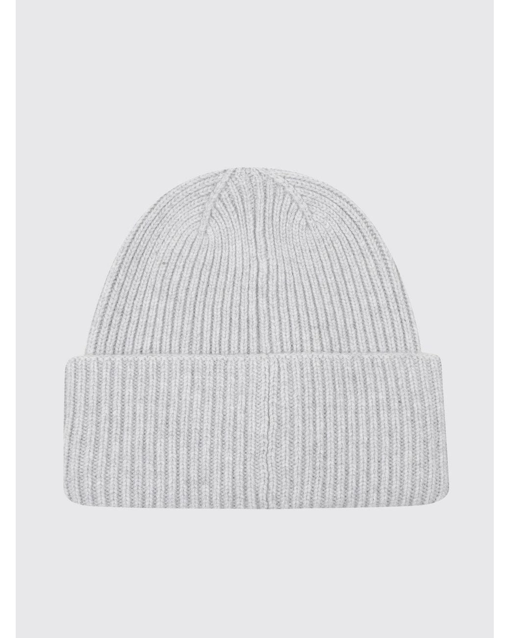 Max Mara White Ribbed Wool Beanie Hat With Jacquard Logo And Cuff
