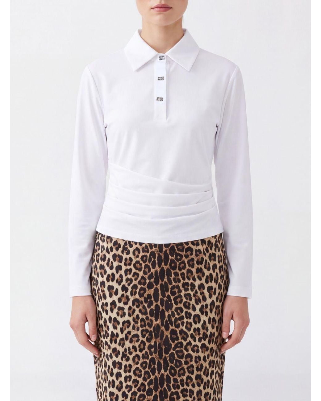 Ganni White Cropped Knit Polo Shirt