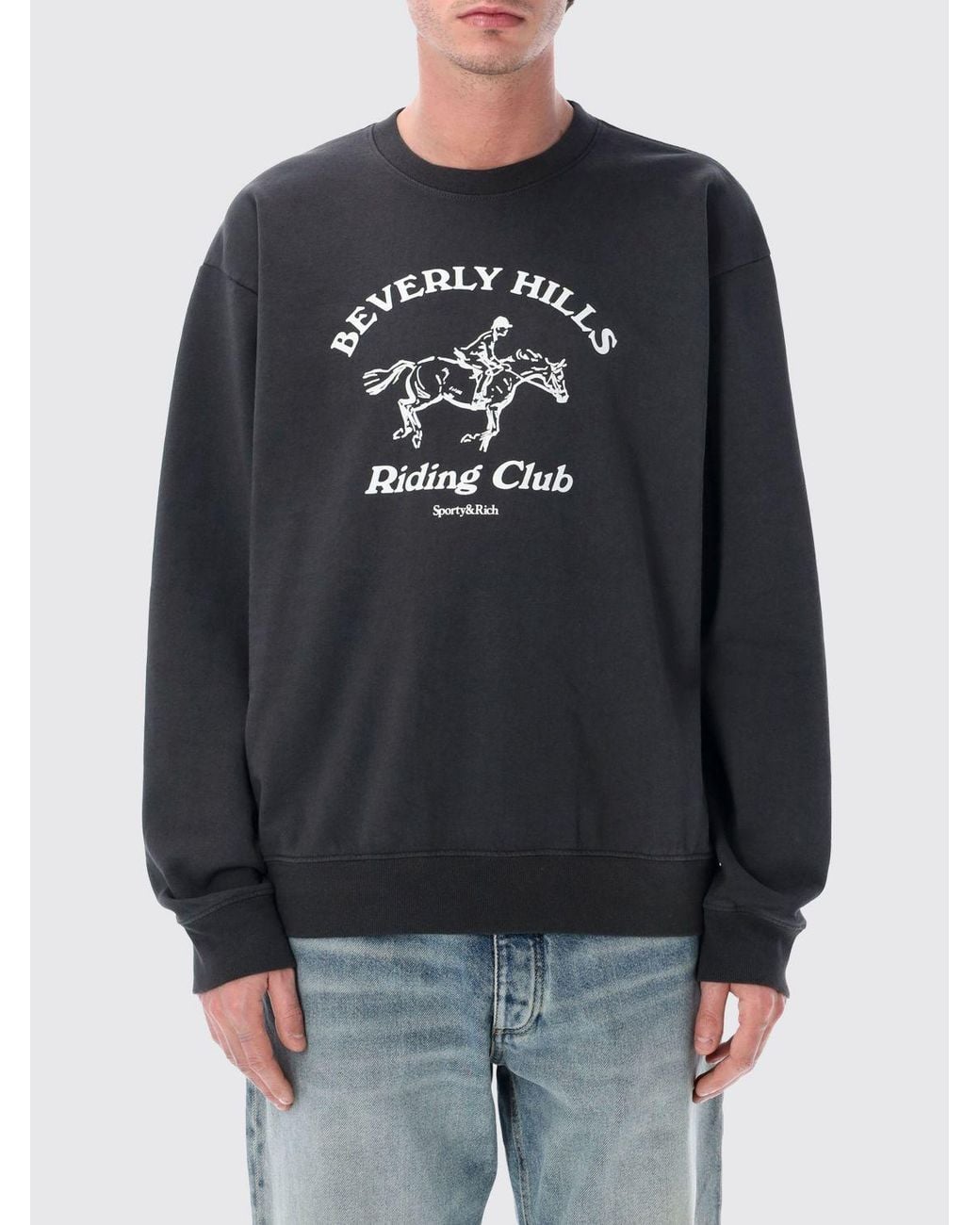 Sporty & Rich Gray Sporty &Amp Rich Printed Cotton Crewneck Sweatshirt for men