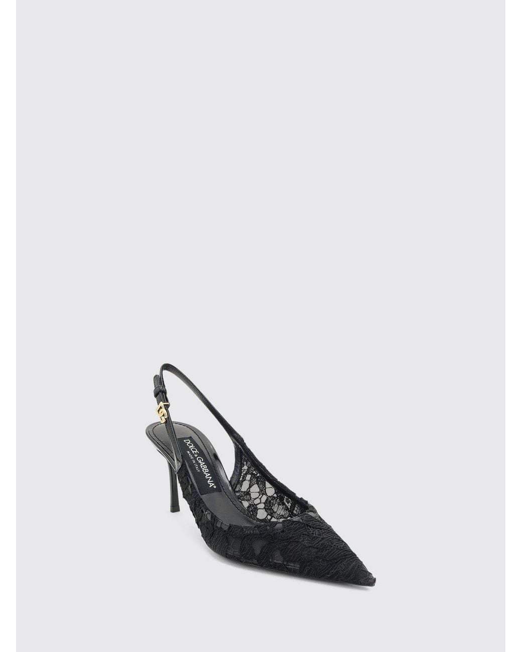 Dolce & Gabbana Black Dolce &Amp Gabbana Embroidered Lace Slingbacks With Dg Logo And Mid Heels