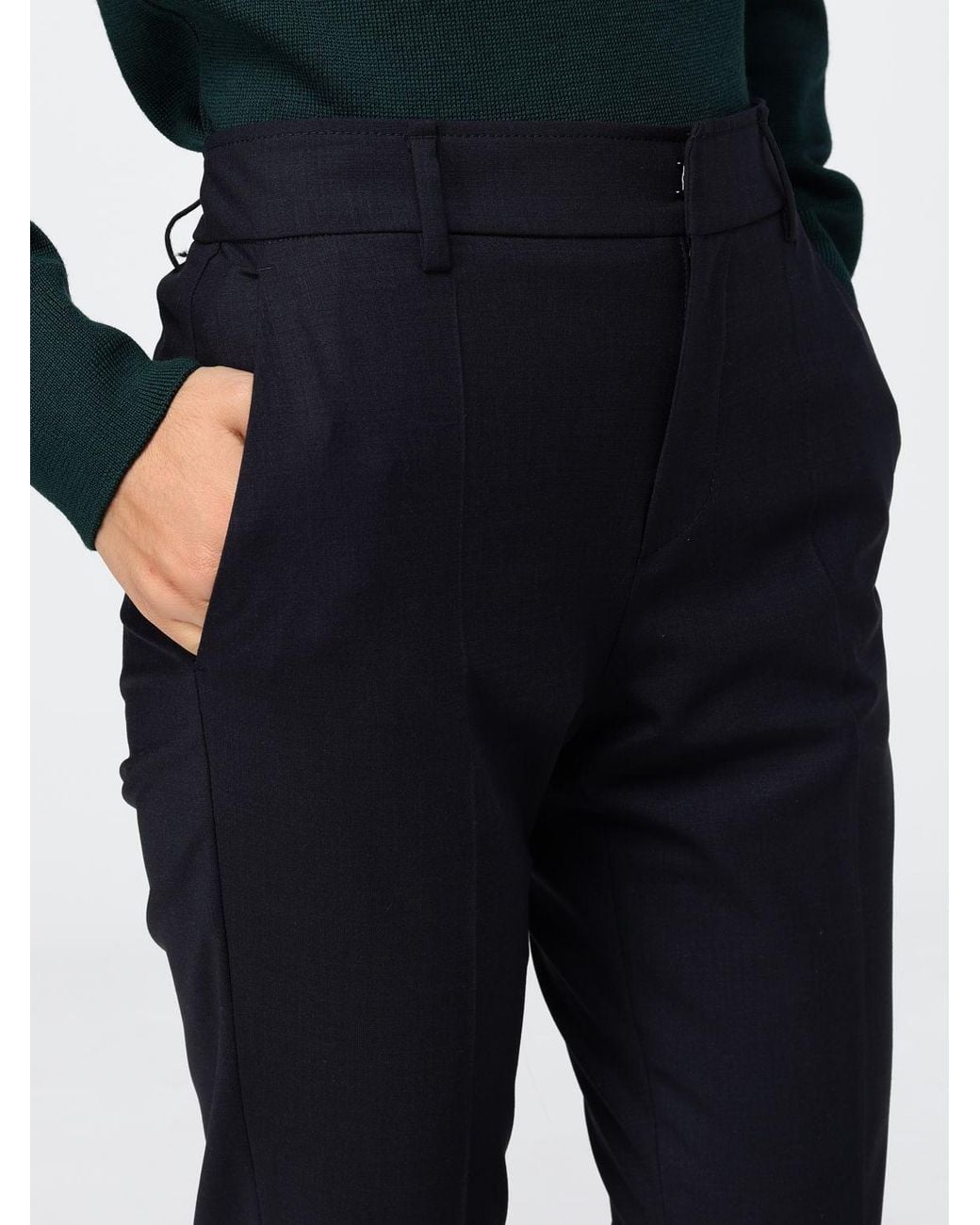 Brunello Cucinelli Blue Skinny Wool Blend Trousers With Monili Detail
