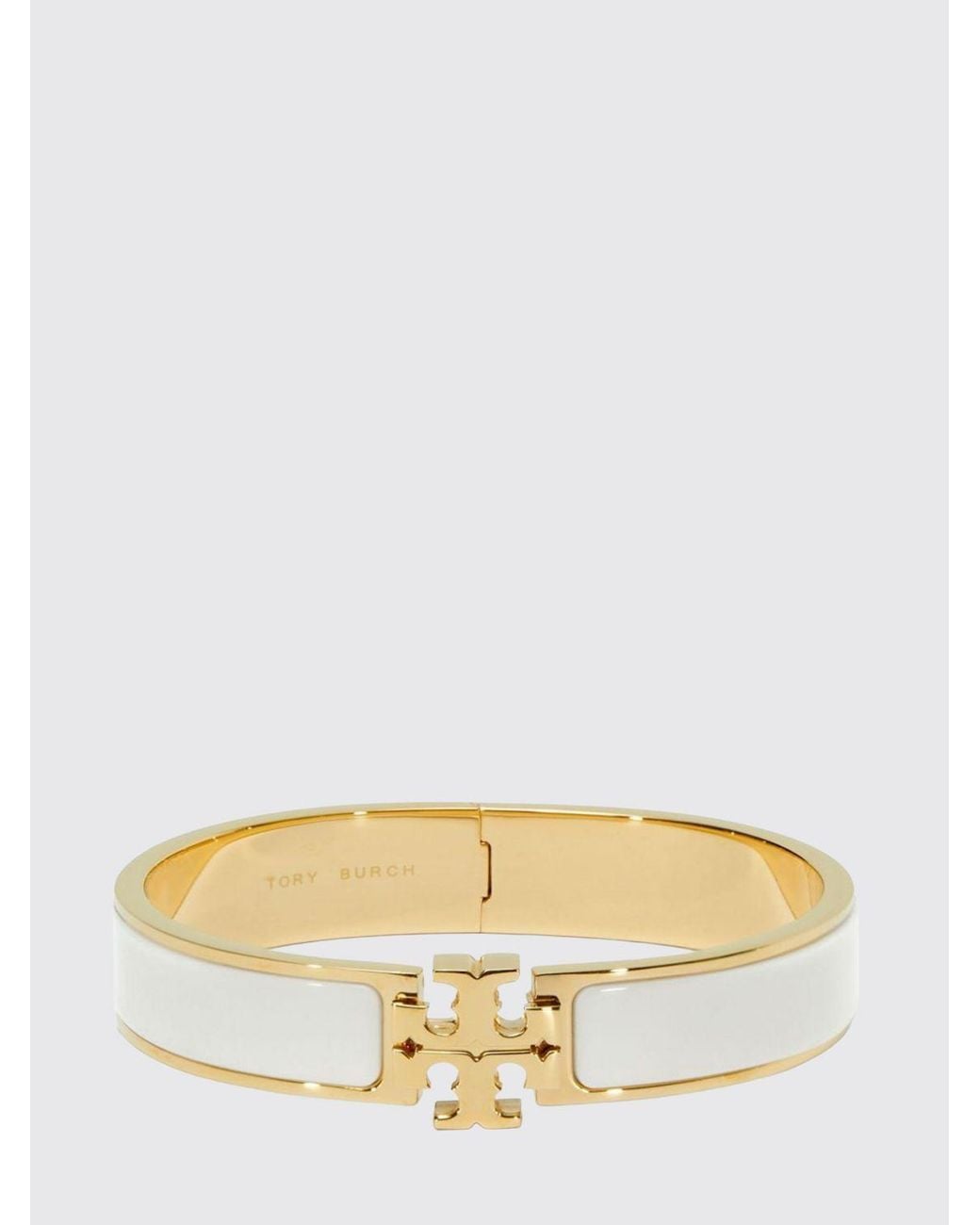 Tory Burch Natural Kira Enameled Brass Bangle With Double T Logo