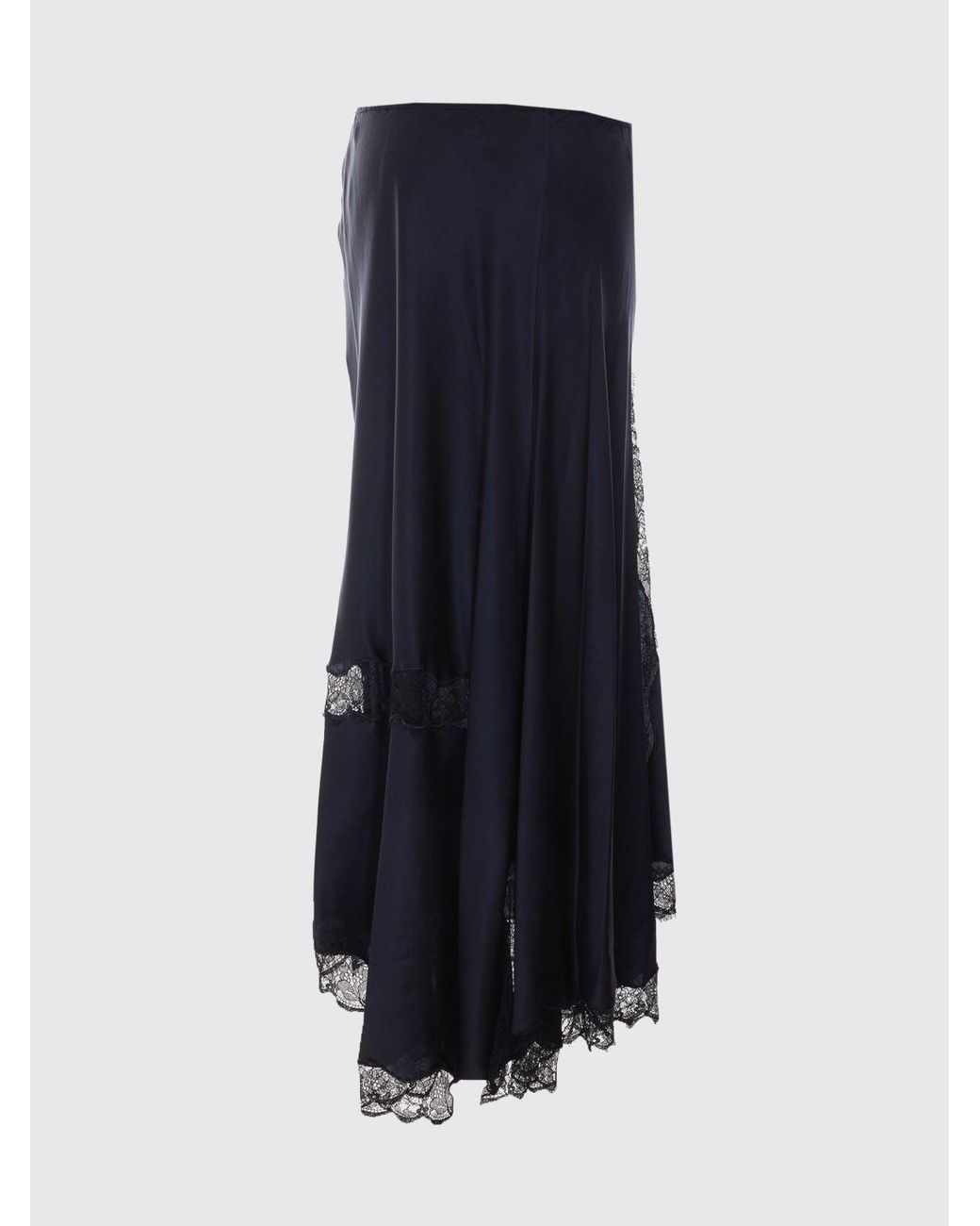 Isabel Marant Blue A-Line Silk Midi Skirt With Embroidered Lace Inserts