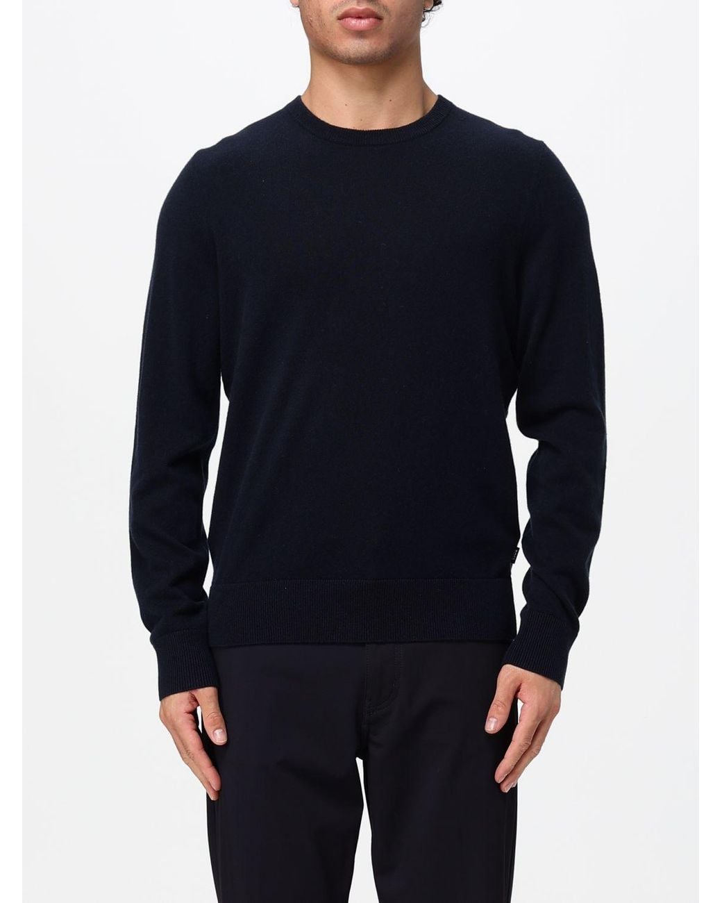 Boss Blue Virgin Wool Turtleneck Jumper With Ribbed Trims for men