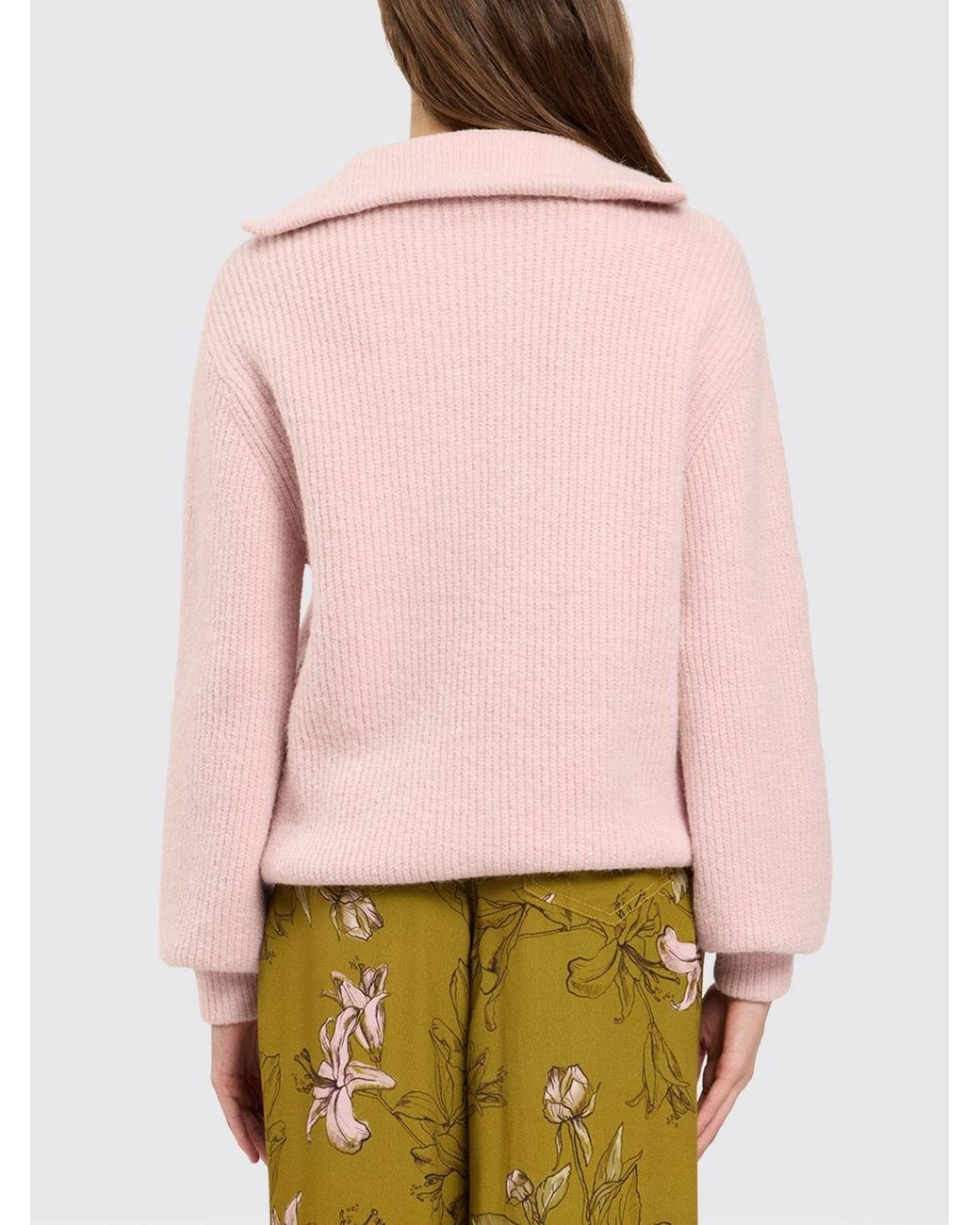 Twinset Pink Wool Blend Jumper With Sailor Collar And Half-Zip Closure