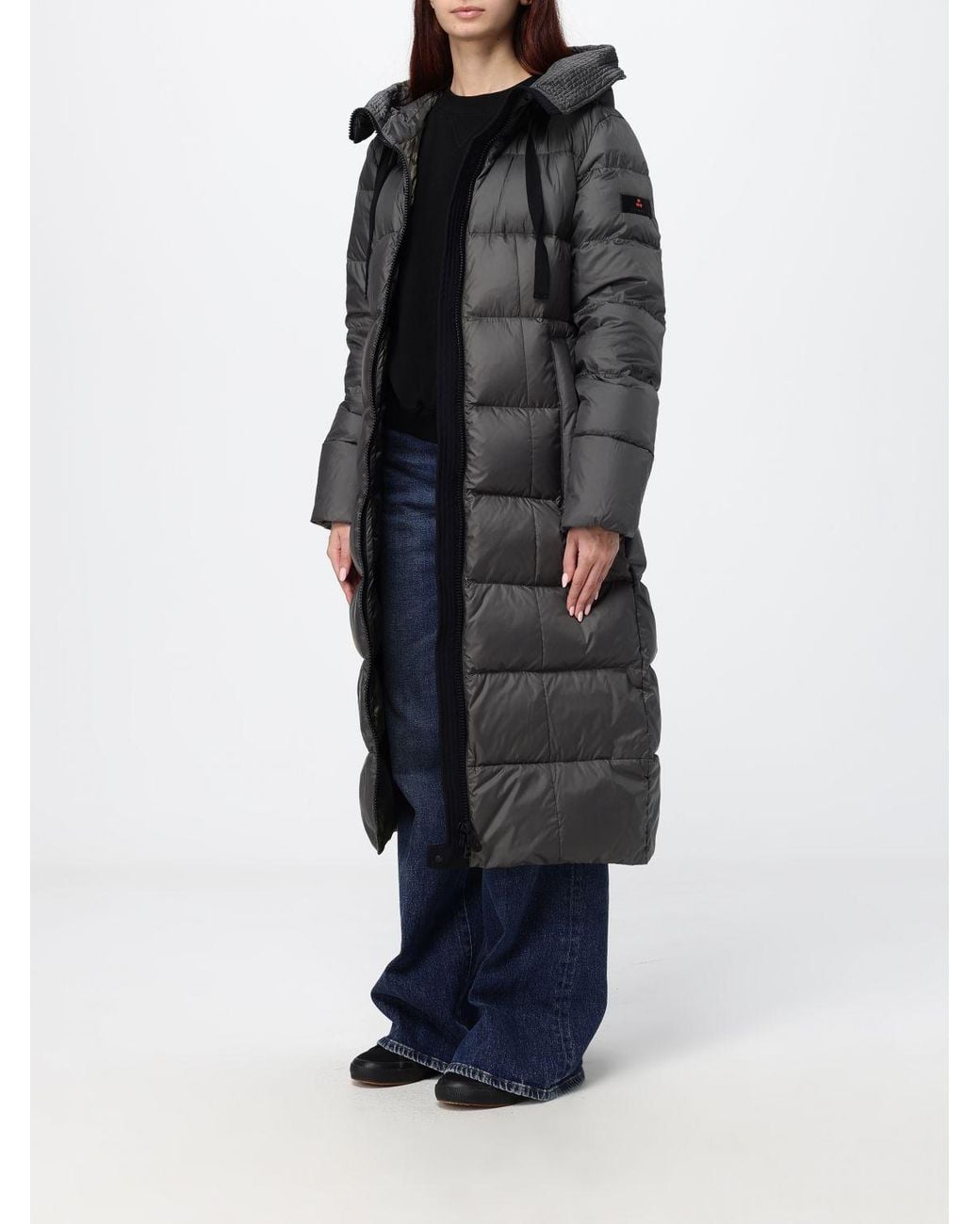 Peuterey Brown Long Quilted Nylon Puffer Coat With A Hood And High Collar
