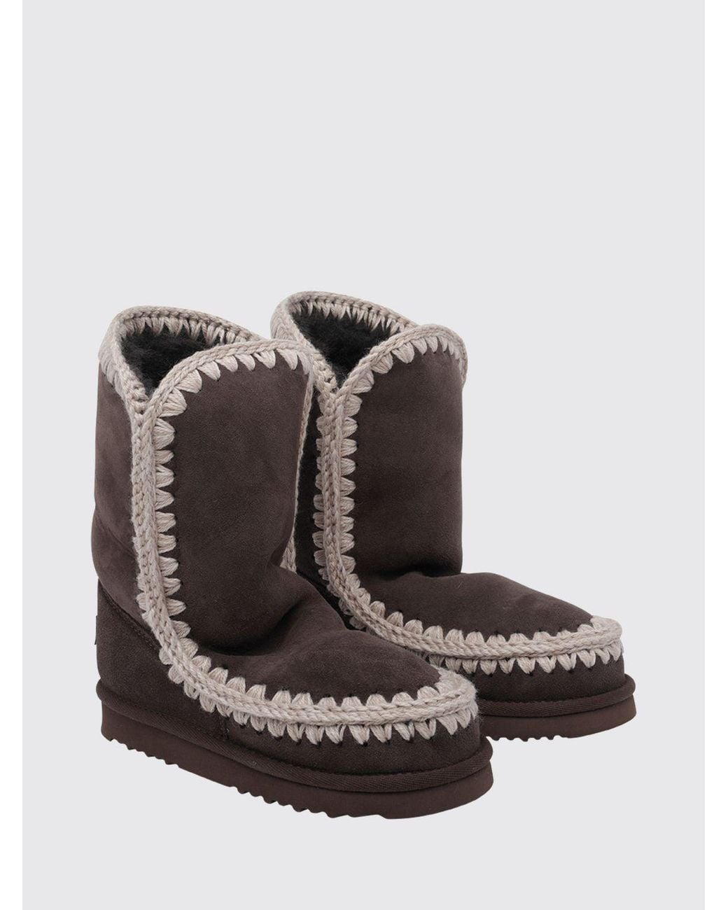 Mou Brown Eskimo Suede Boots With Wool Stitching