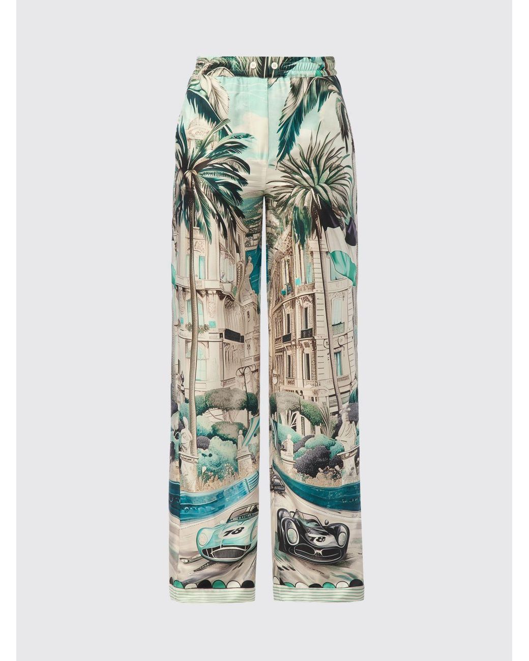 Philipp Plein Green Graphic Print Satin Palazzo Trousers With Drawstring Waist