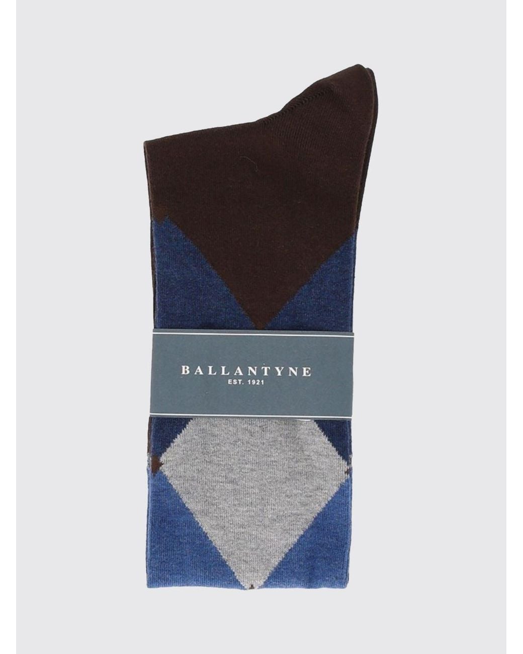 Ballantyne Blue Diamond Pattern High-Top Cotton-Blend Socks With Contrast Logo for men