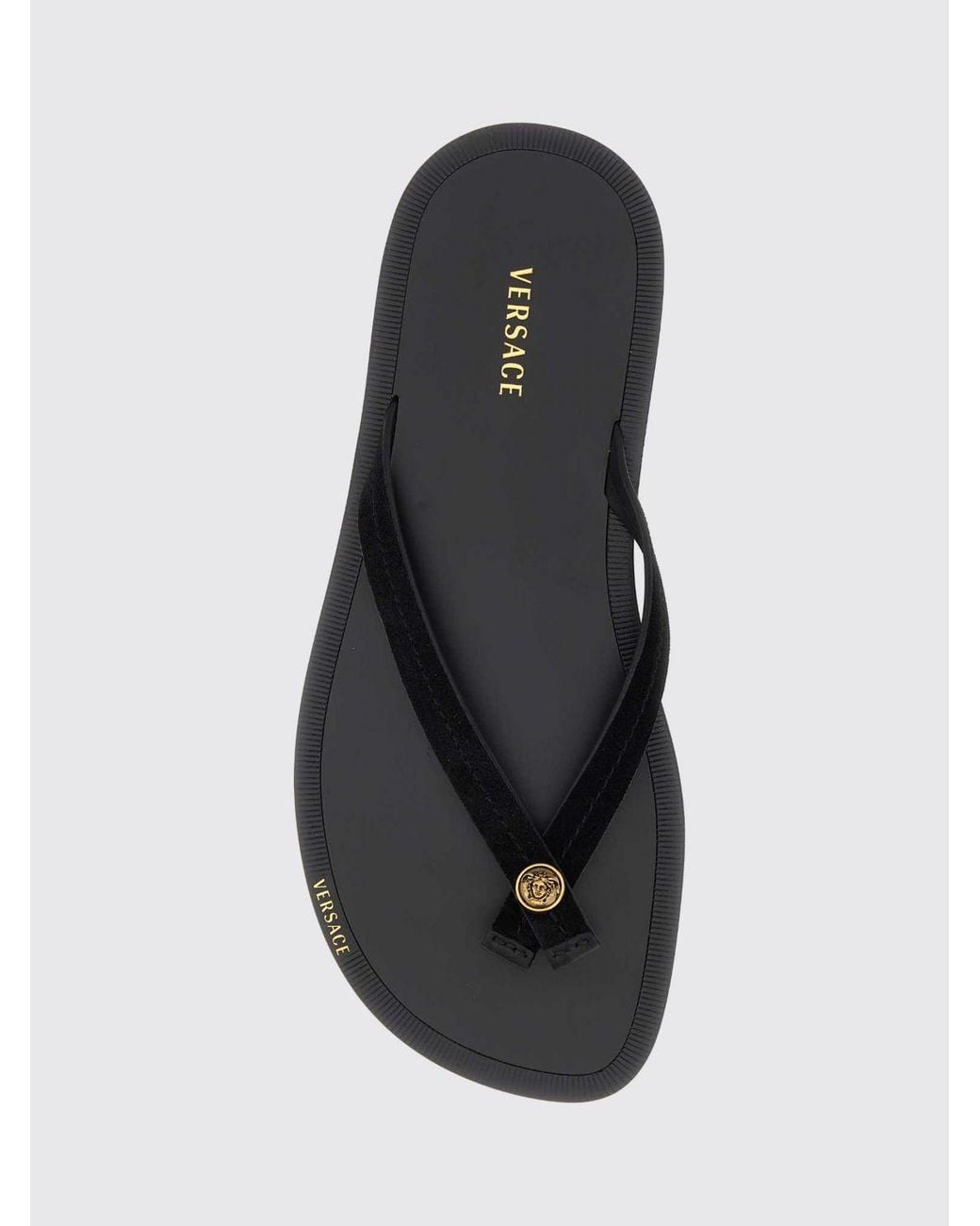 Versace White Suede Thong Sandals With Medusa Hardware Application for men