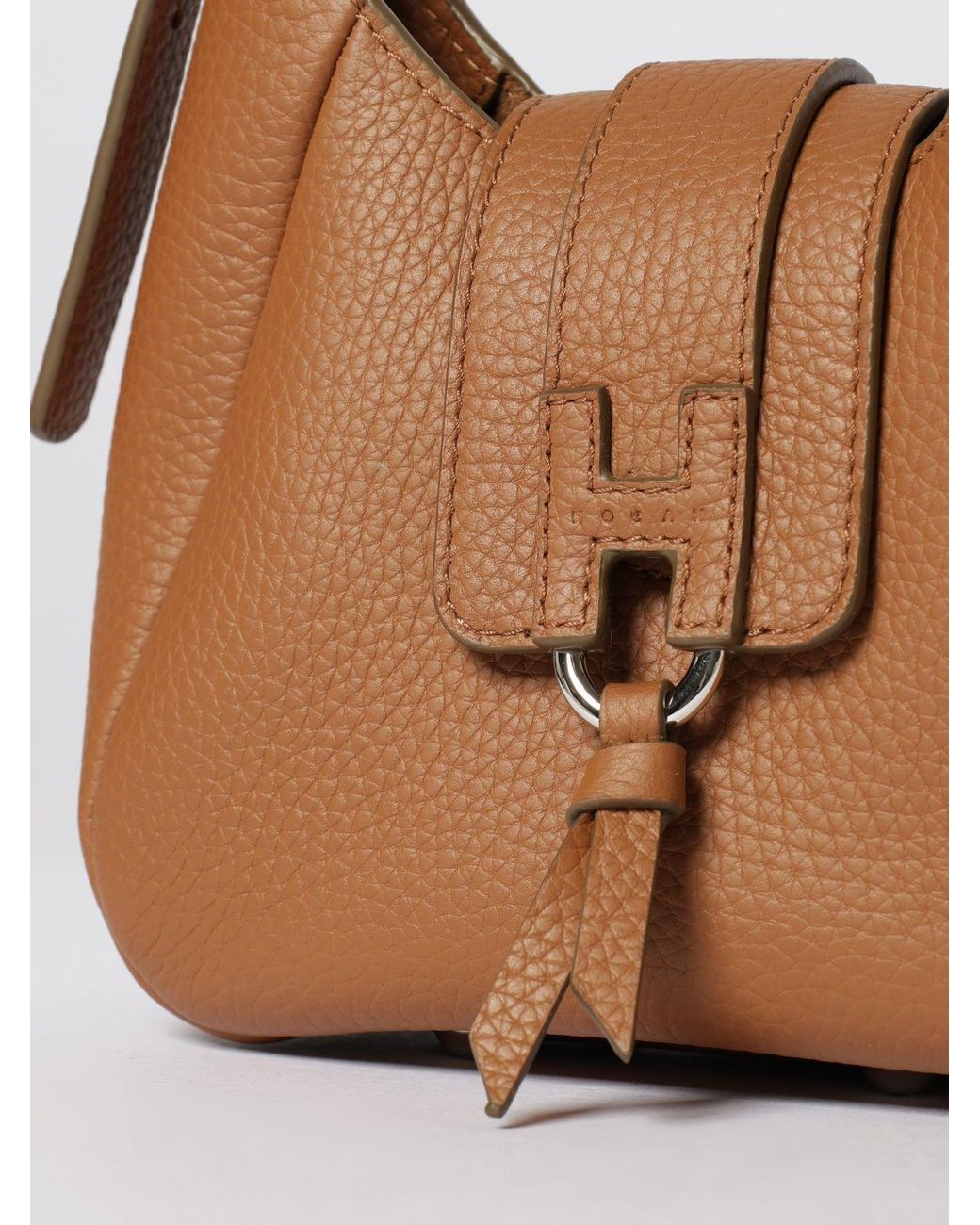 Hogan Brown Grained Calf Leather Shoulder Bag