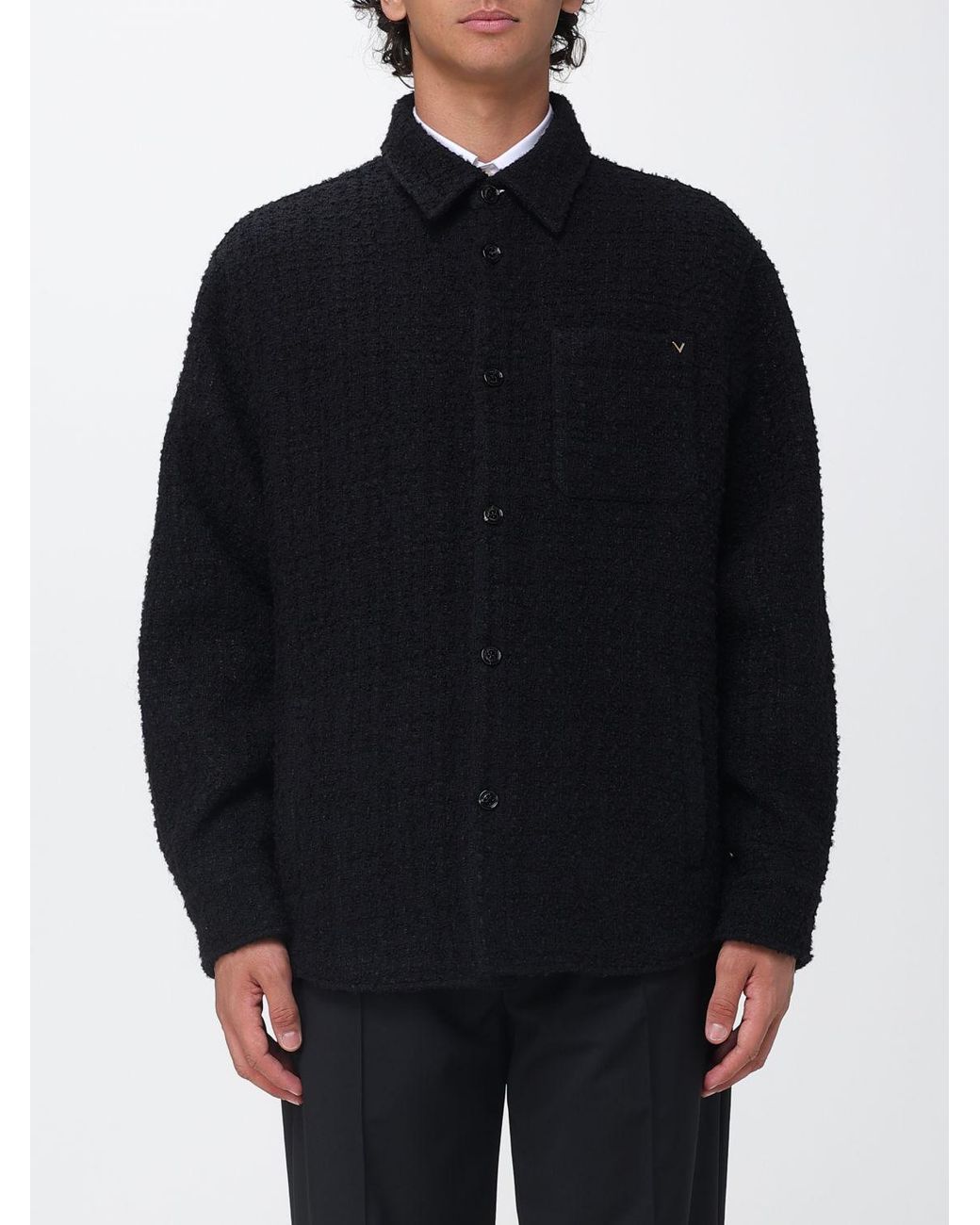 Valentino Garavani Blue Cotton Tweed Shirt Jacket With Vlogo Signature for men