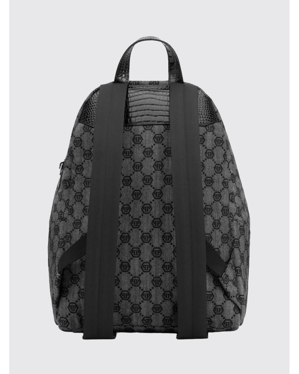 Philipp Plein Gray Jacquard Monogram Denim Backpack With Hexagon Logo for men