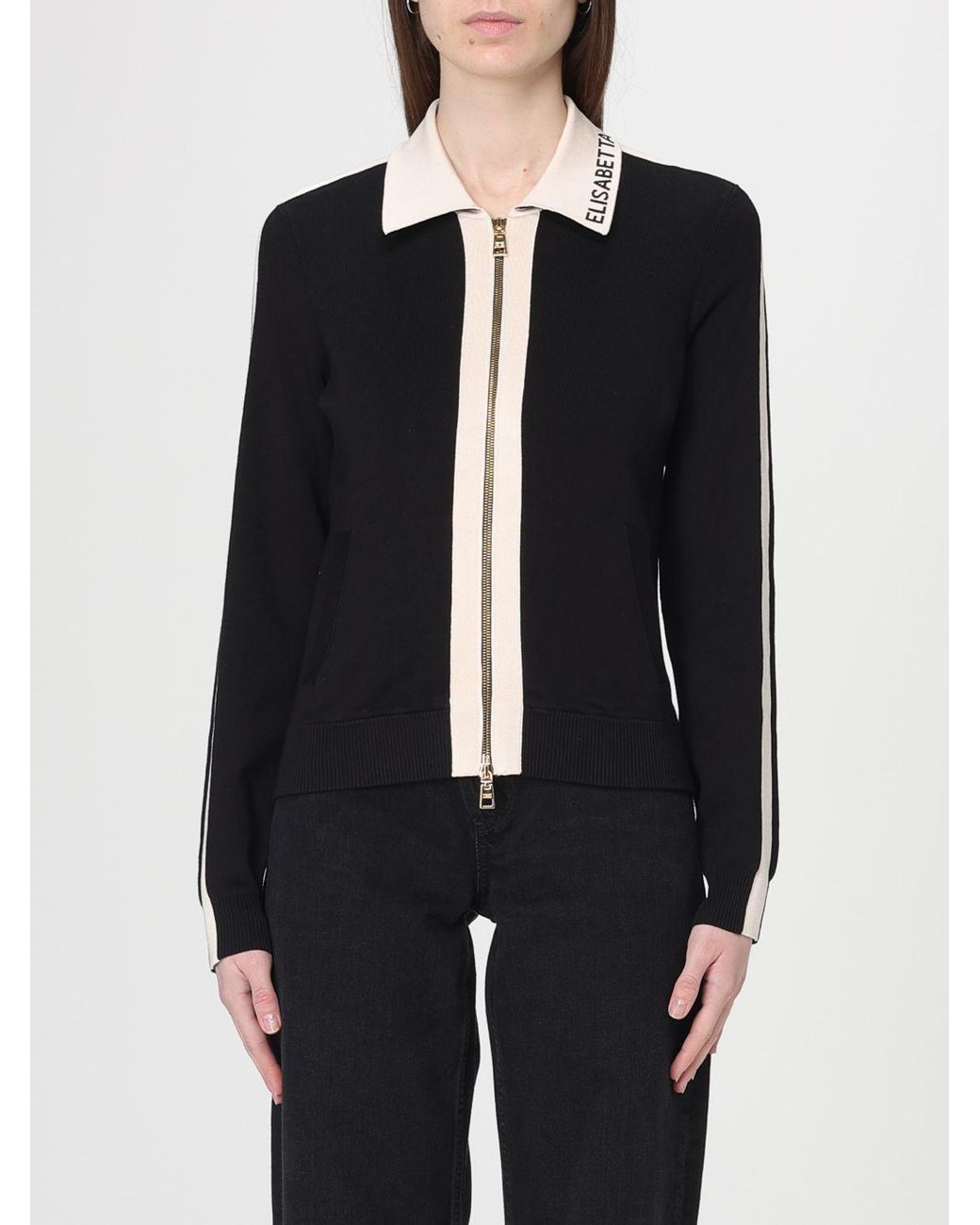 Elisabetta Franchi Black Logo Viscose Knit Polo Cardigan