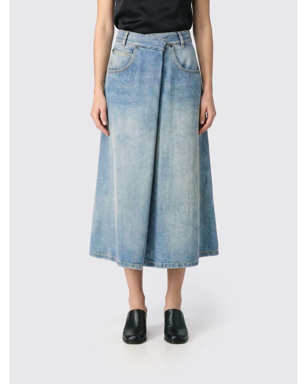 Maison Margiela Blue High-Waisted A-Line Denim Midi Skirt