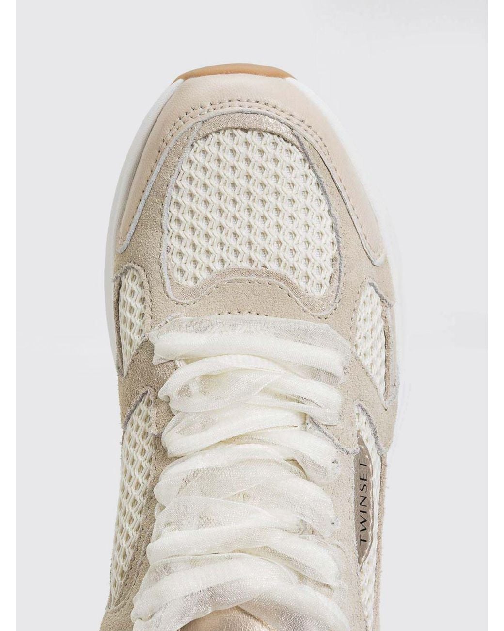 Twinset White Mesh And Suede Sneakers