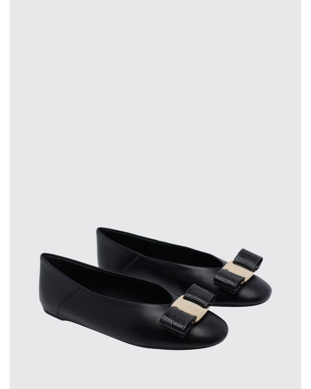 Ferragamo Black Vara Calfskin Ballet Flats With Iconic Bow