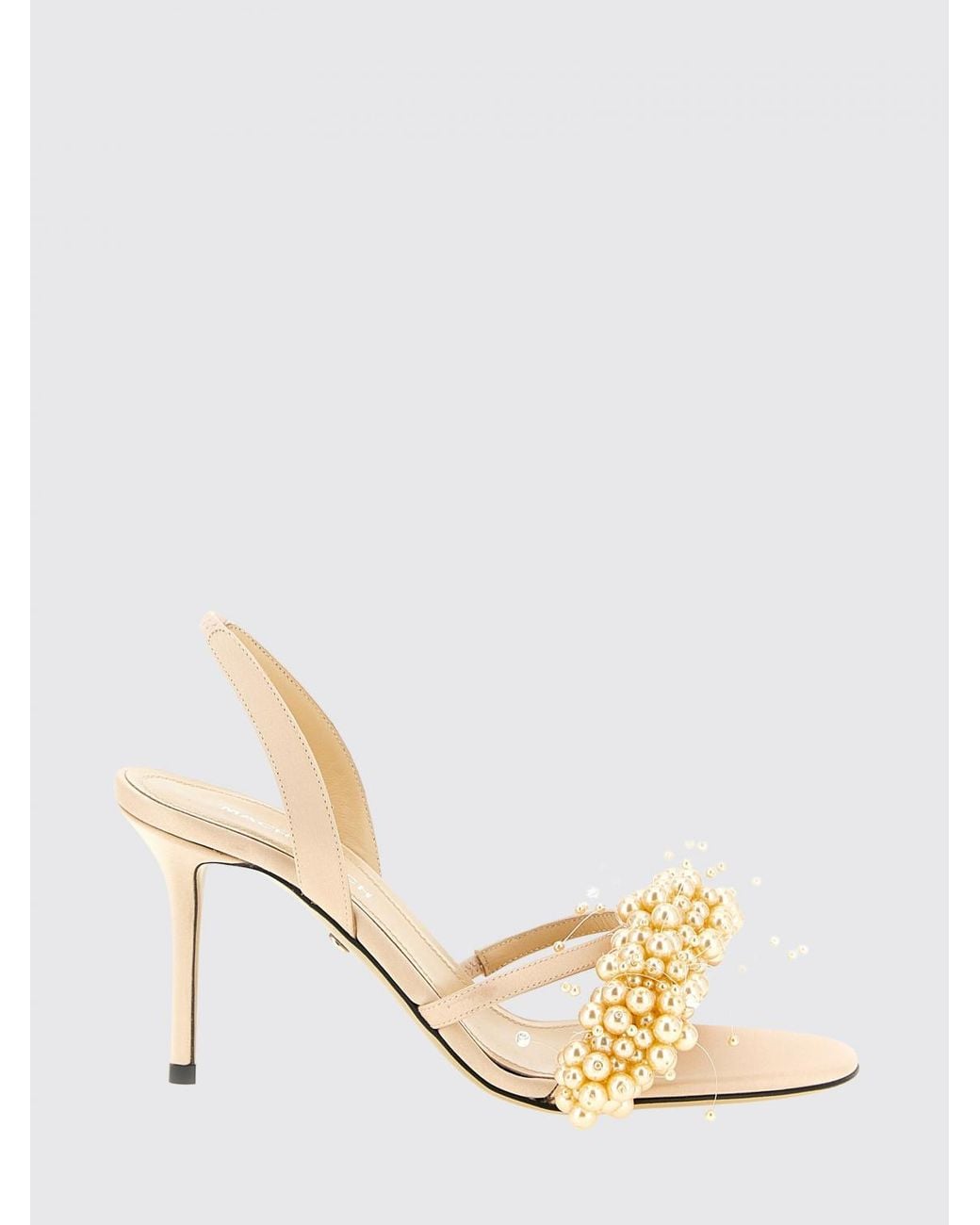 Mach & Mach Metallic Floating Pearls Satin Sandals With Synthetic Pearls