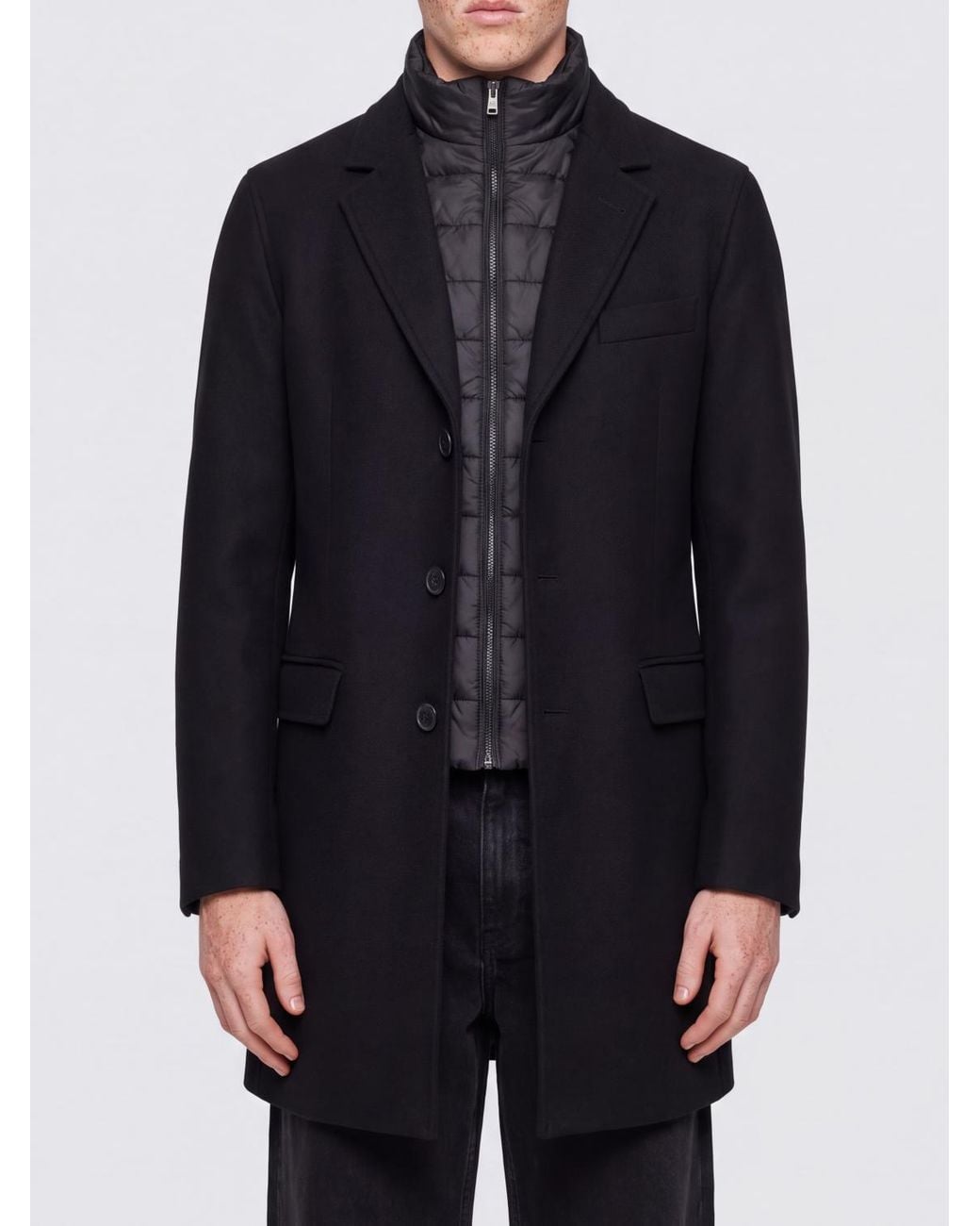 Herno Blue Single-Breasted Wool And Nylon Coat With Quilted Bib for men