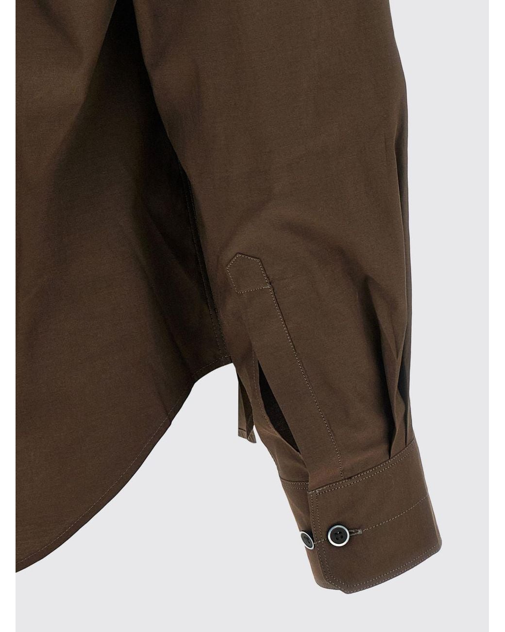 Lemaire Brown Long-Sleeved Cotton And Silk Blend Shirt With Curved Hem