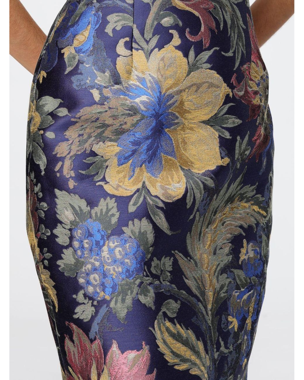 Etro Blue Floral Print Midi Sheath Dress