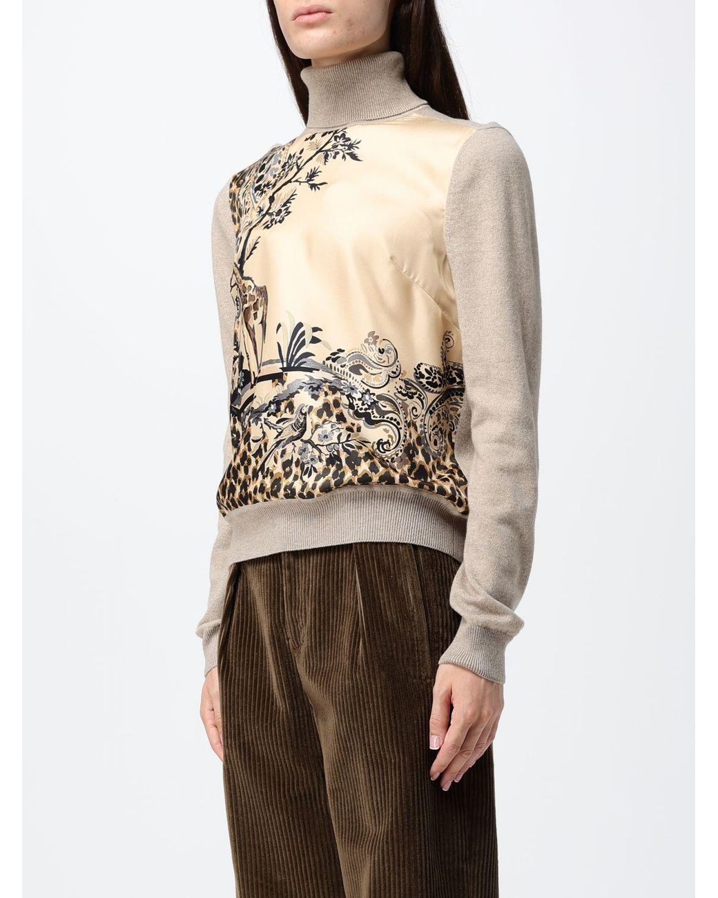 Etro Natural Fauna Graphic Print Wool And Cashmere Blend Turtleneck Jumper