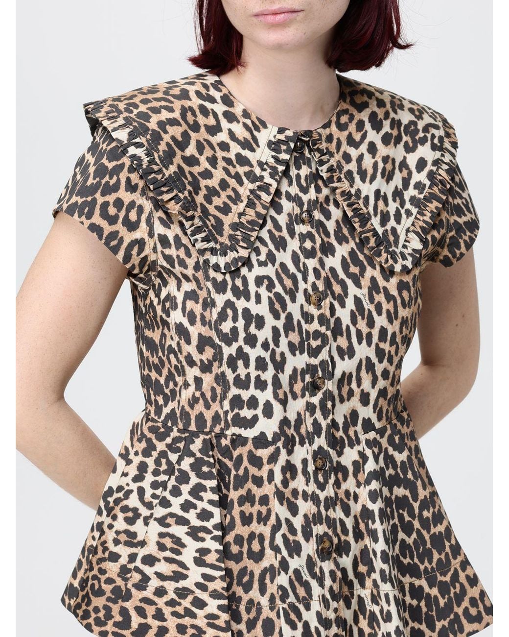 Ganni Brown Organic Cotton Shirt With Animal Print