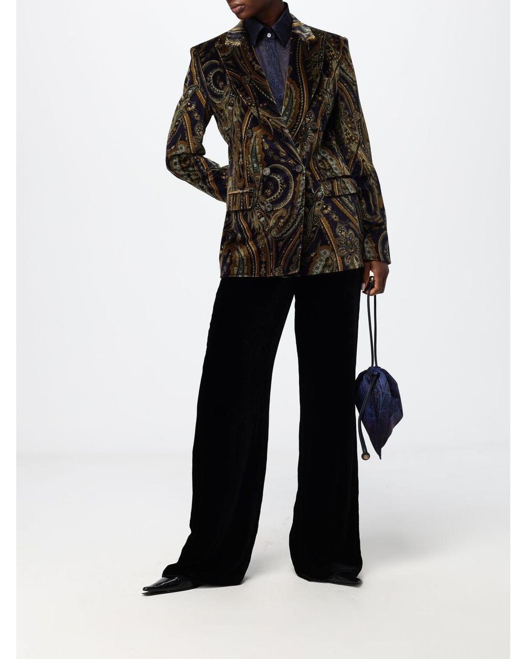 Etro Blue Mini Nylon Bucket Bag With Paisley Print And Pegaso Logo